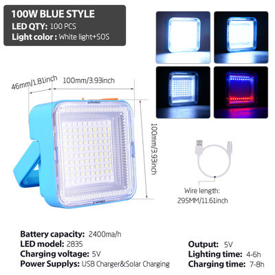 LED Solar Flood Light For Outdoor Camping Warm White Brightness