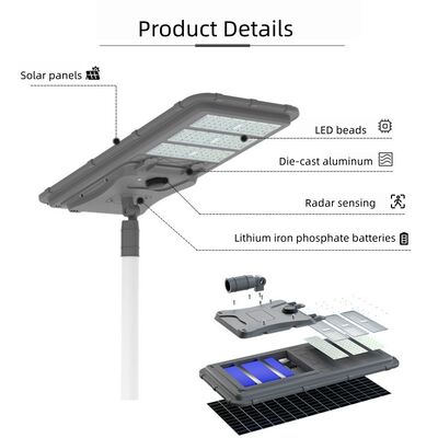 LED Solar Street Light With Timing Function Adjustable Brightness for Stadium Surroundings